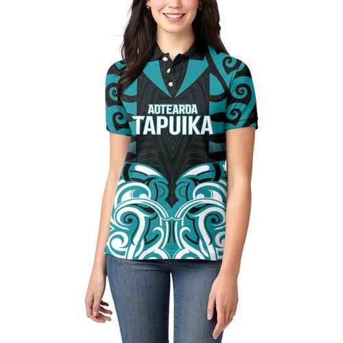 Custom Aotearoa Tapuika Women Polo Shirt New Zealand Traditional Maori Pattern