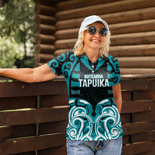 Custom Aotearoa Tapuika Women Polo Shirt New Zealand Traditional Maori Pattern