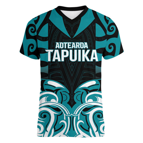 Custom Aotearoa Tapuika Women V-Neck T-Shirt New Zealand Traditional Maori Pattern