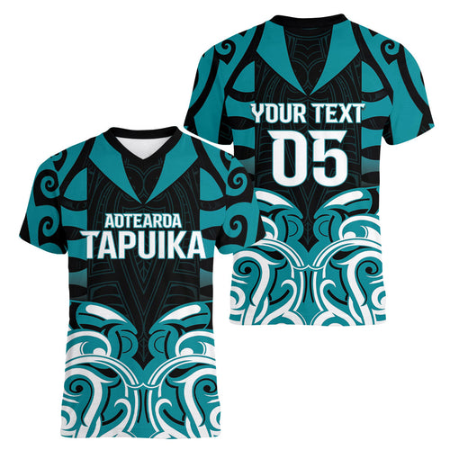 Custom Aotearoa Tapuika Women V-Neck T-Shirt New Zealand Traditional Maori Pattern