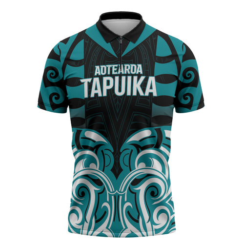 Custom Aotearoa Tapuika Zipper Polo Shirt New Zealand Traditional Maori Pattern