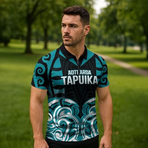 Custom Aotearoa Tapuika Zipper Polo Shirt New Zealand Traditional Maori Pattern