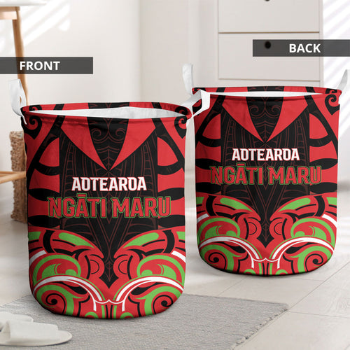 Aotearoa Ngati Maru Laundry Basket New Zealand Traditional Maori Pattern