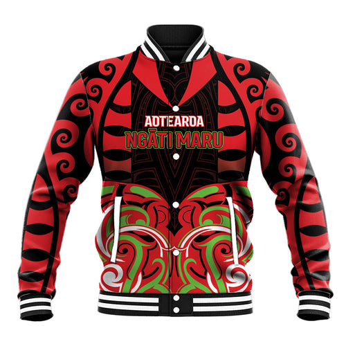 Custom Aotearoa Ngati Maru Baseball Jacket New Zealand Traditional Maori Pattern