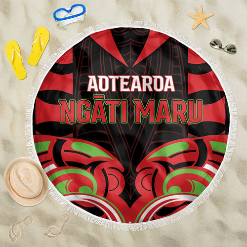 Aotearoa Ngati Maru Beach Blanket New Zealand Traditional Maori Pattern
