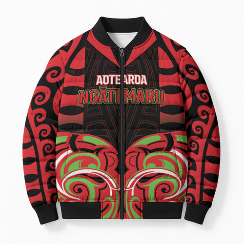 Custom Aotearoa Ngati Maru Bomber Puffer Jacket New Zealand Traditional Maori Pattern