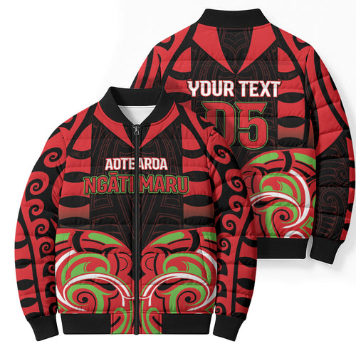 Custom Aotearoa Ngati Maru Bomber Puffer Jacket New Zealand Traditional Maori Pattern