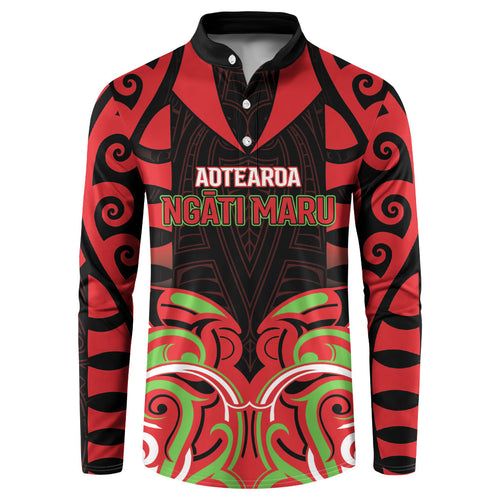Custom Aotearoa Ngati Maru Button Sweatshirt New Zealand Traditional Maori Pattern