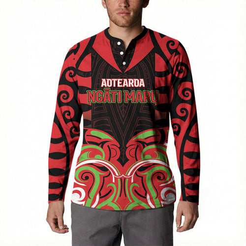 Custom Aotearoa Ngati Maru Button Sweatshirt New Zealand Traditional Maori Pattern