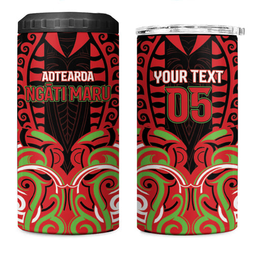 Custom Aotearoa Ngati Maru 4 in 1 Can Cooler Tumbler New Zealand Traditional Maori Pattern