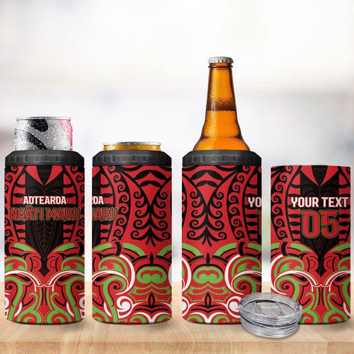 Custom Aotearoa Ngati Maru 4 in 1 Can Cooler Tumbler New Zealand Traditional Maori Pattern