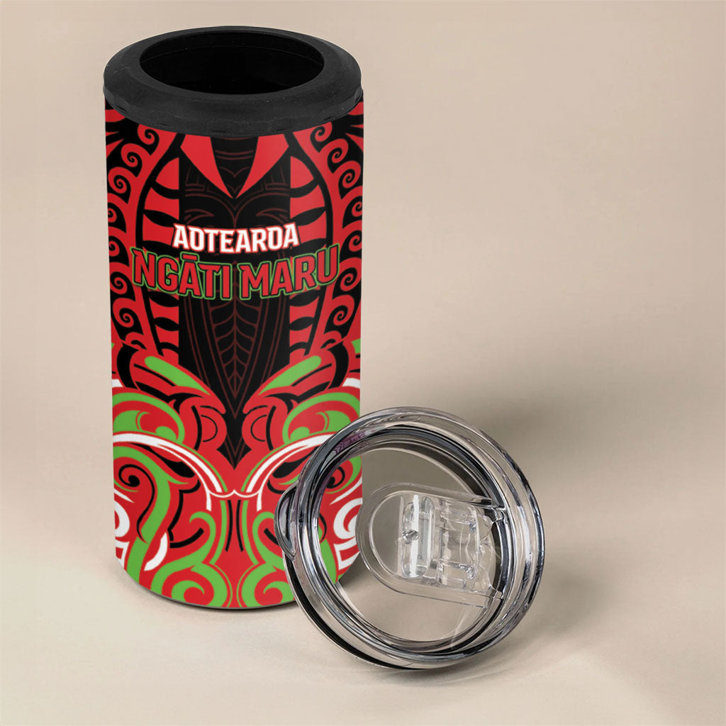 Custom Aotearoa Ngati Maru 4 in 1 Can Cooler Tumbler New Zealand Traditional Maori Pattern