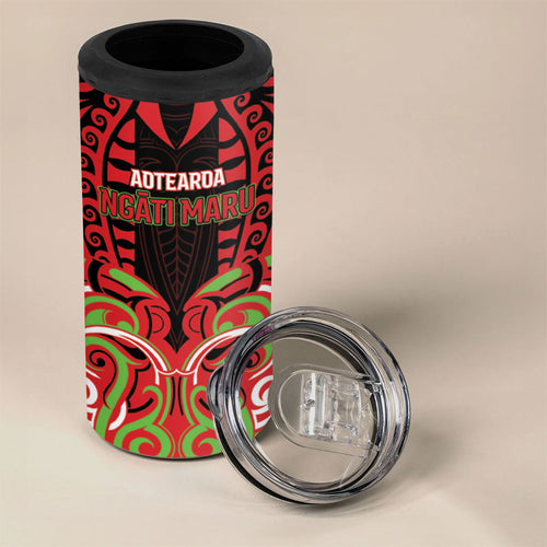Custom Aotearoa Ngati Maru 4 in 1 Can Cooler Tumbler New Zealand Traditional Maori Pattern