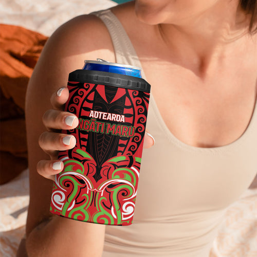 Custom Aotearoa Ngati Maru 4 in 1 Can Cooler Tumbler New Zealand Traditional Maori Pattern