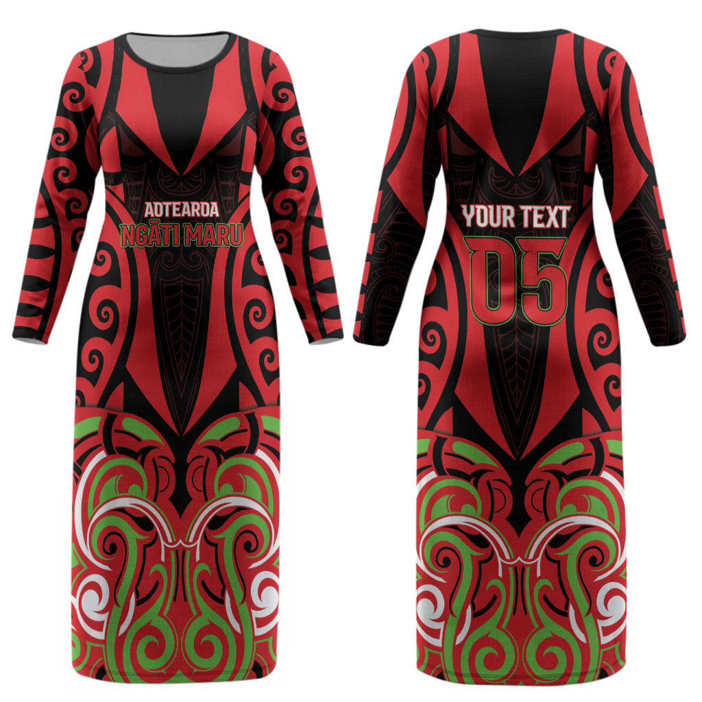 Custom Aotearoa Ngati Maru Couples Matching Long Sleeve Bodycon Dress and Hawaiian Shirt New Zealand Traditional Maori Pattern