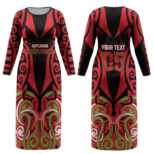 Custom Aotearoa Ngati Maru Couples Matching Long Sleeve Bodycon Dress and Hawaiian Shirt New Zealand Traditional Maori Pattern