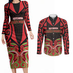 Custom Aotearoa Ngati Maru Couples Matching Long Sleeve Bodycon Dress and Long Sleeve Button Shirt New Zealand Traditional Maori Pattern