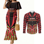 Custom Aotearoa Ngati Maru Couples Matching Mermaid Dress and Long Sleeve Button Shirt New Zealand Traditional Maori Pattern