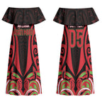 Custom Aotearoa Ngati Maru Couples Matching Off Shoulder Maxi Dress and Hawaiian Shirt New Zealand Traditional Maori Pattern