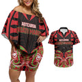 Custom Aotearoa Ngati Maru Couples Matching Off Shoulder Short Dress and Hawaiian Shirt New Zealand Traditional Maori Pattern