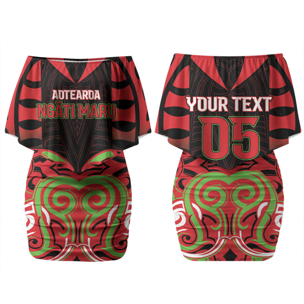 Custom Aotearoa Ngati Maru Couples Matching Off Shoulder Short Dress and Hawaiian Shirt New Zealand Traditional Maori Pattern