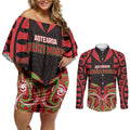 Custom Aotearoa Ngati Maru Couples Matching Off Shoulder Short Dress and Long Sleeve Button Shirt New Zealand Traditional Maori Pattern
