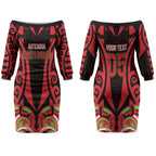 Custom Aotearoa Ngati Maru Couples Matching Off The Shoulder Long Sleeve Dress and Hawaiian Shirt New Zealand Traditional Maori Pattern