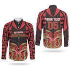 Custom Aotearoa Ngati Maru Couples Matching Off The Shoulder Long Sleeve Dress and Long Sleeve Button Shirt New Zealand Traditional Maori Pattern
