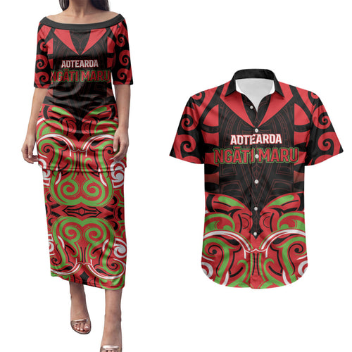 Custom Aotearoa Ngati Maru Couples Matching Puletasi and Hawaiian Shirt New Zealand Traditional Maori Pattern