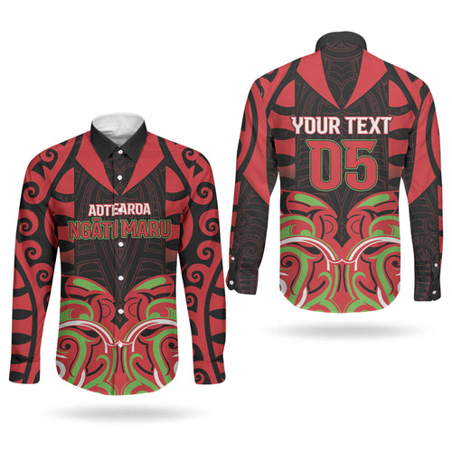Custom Aotearoa Ngati Maru Couples Matching Puletasi and Long Sleeve Button Shirt New Zealand Traditional Maori Pattern