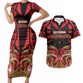 Custom Aotearoa Ngati Maru Couples Matching Short Sleeve Bodycon Dress and Hawaiian Shirt New Zealand Traditional Maori Pattern