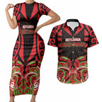 Custom Aotearoa Ngati Maru Couples Matching Short Sleeve Bodycon Dress and Hawaiian Shirt New Zealand Traditional Maori Pattern