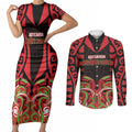 Custom Aotearoa Ngati Maru Couples Matching Short Sleeve Bodycon Dress and Long Sleeve Button Shirt New Zealand Traditional Maori Pattern