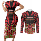 Custom Aotearoa Ngati Maru Couples Matching Short Sleeve Bodycon Dress and Long Sleeve Button Shirt New Zealand Traditional Maori Pattern