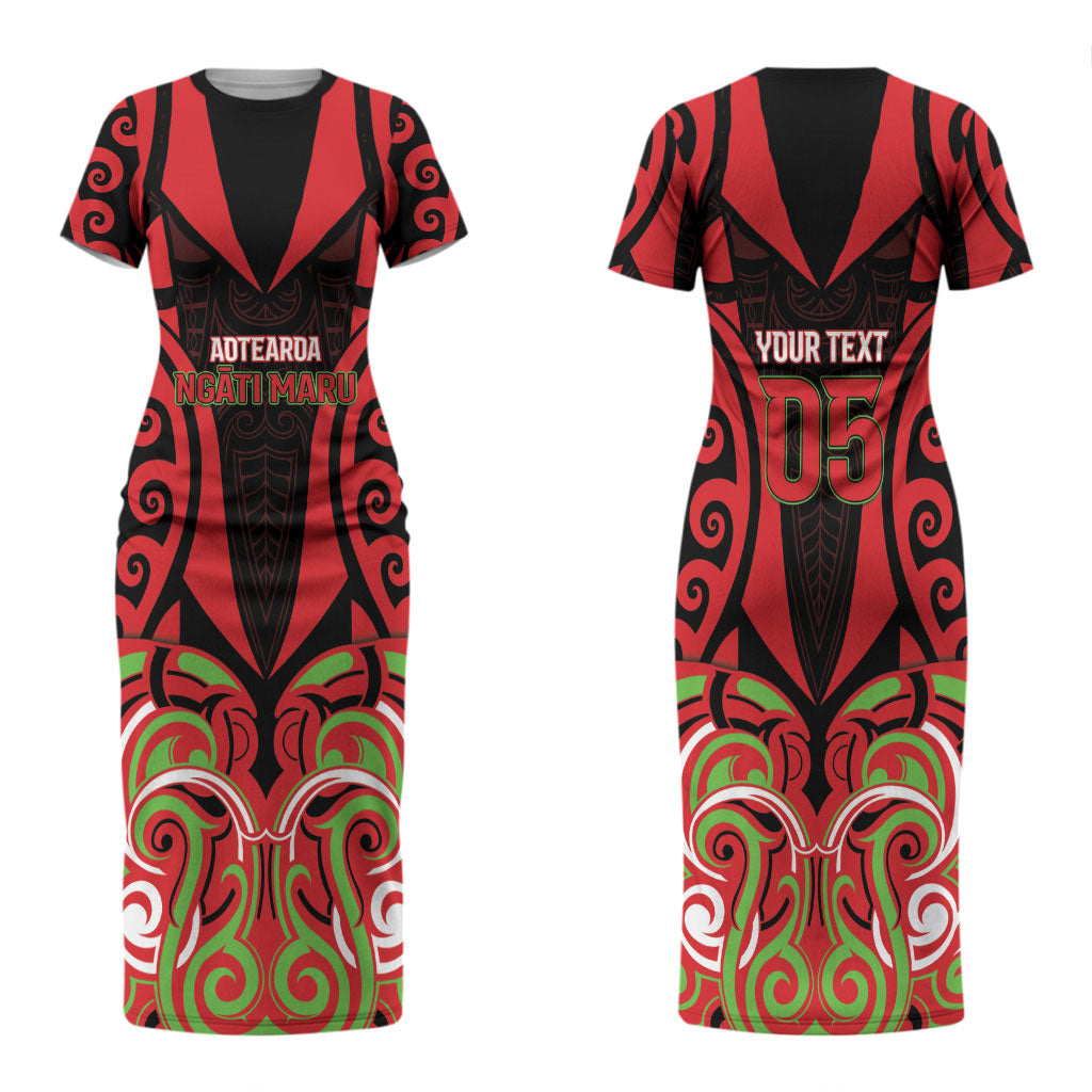 Custom Aotearoa Ngati Maru Couples Matching Short Sleeve Bodycon Dress and Long Sleeve Button Shirt New Zealand Traditional Maori Pattern
