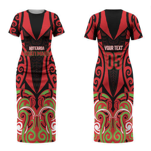 Custom Aotearoa Ngati Maru Couples Matching Short Sleeve Bodycon Dress and Long Sleeve Button Shirt New Zealand Traditional Maori Pattern