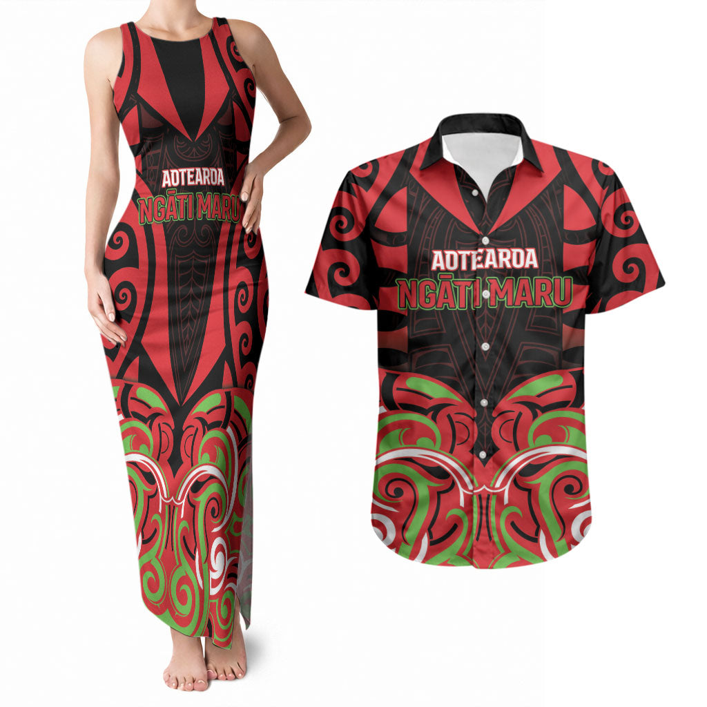 Custom Aotearoa Ngati Maru Couples Matching Tank Maxi Dress and Hawaiian Shirt New Zealand Traditional Maori Pattern