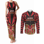 Custom Aotearoa Ngati Maru Couples Matching Tank Maxi Dress and Long Sleeve Button Shirt New Zealand Traditional Maori Pattern
