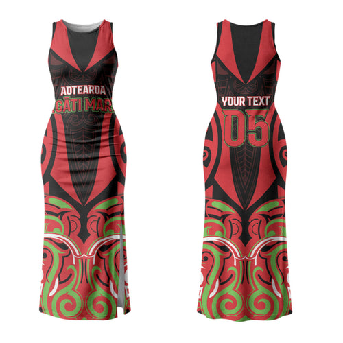 Custom Aotearoa Ngati Maru Couples Matching Tank Maxi Dress and Long Sleeve Button Shirt New Zealand Traditional Maori Pattern