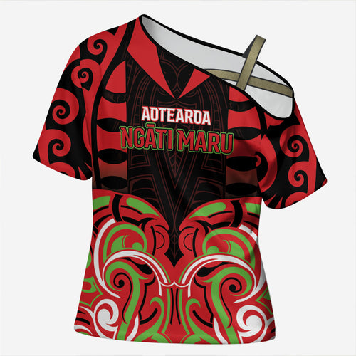 Custom Aotearoa Ngati Maru Cross Shoulder Shirt New Zealand Traditional Maori Pattern