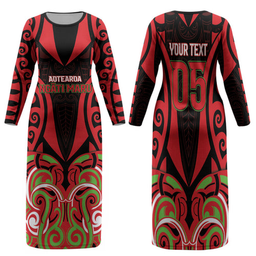 Custom Aotearoa Ngati Maru Family Matching Long Sleeve Bodycon Dress and Hawaiian Shirt New Zealand Traditional Maori Pattern