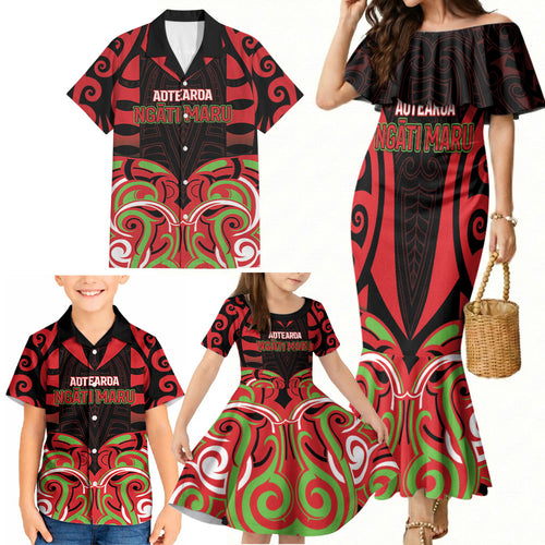 Custom Aotearoa Ngati Maru Family Matching Mermaid Dress and Hawaiian Shirt New Zealand Traditional Maori Pattern