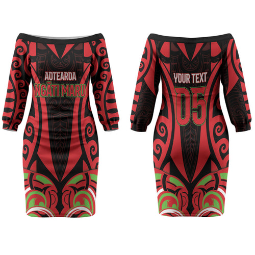 Custom Aotearoa Ngati Maru Family Matching Off The Shoulder Long Sleeve Dress and Hawaiian Shirt New Zealand Traditional Maori Pattern