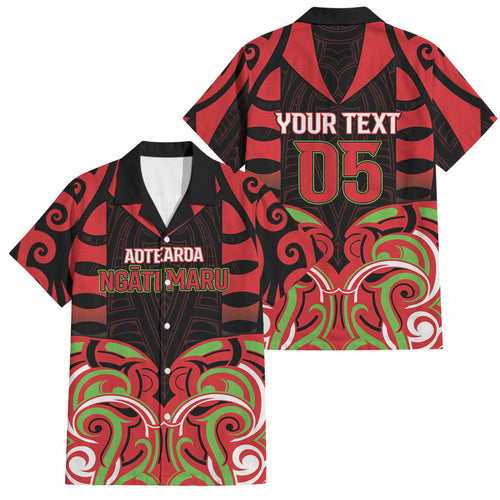 Custom Aotearoa Ngati Maru Family Matching Off The Shoulder Long Sleeve Dress and Hawaiian Shirt New Zealand Traditional Maori Pattern