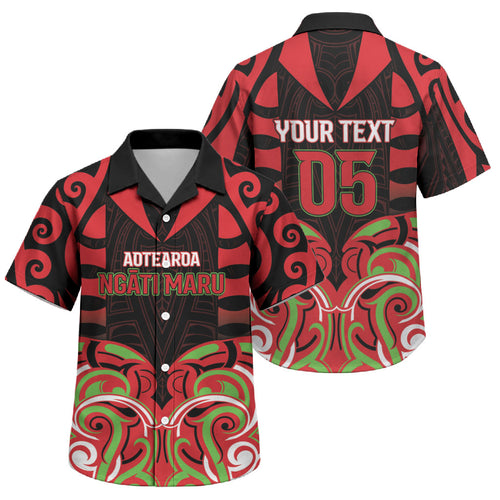 Custom Aotearoa Ngati Maru Family Matching Off The Shoulder Long Sleeve Dress and Hawaiian Shirt New Zealand Traditional Maori Pattern