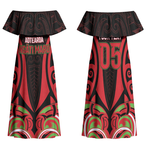 Custom Aotearoa Ngati Maru Family Matching Off Shoulder Maxi Dress and Hawaiian Shirt New Zealand Traditional Maori Pattern