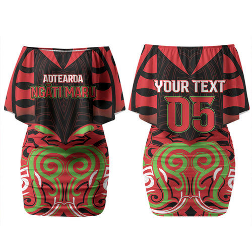 Custom Aotearoa Ngati Maru Family Matching Off Shoulder Short Dress and Hawaiian Shirt New Zealand Traditional Maori Pattern
