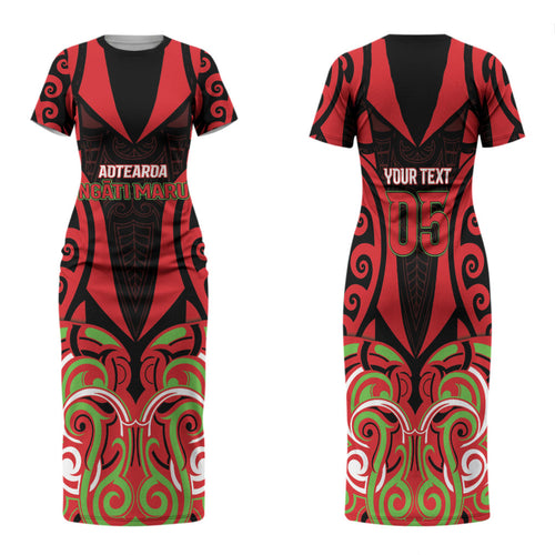 Custom Aotearoa Ngati Maru Family Matching Short Sleeve Bodycon Dress and Hawaiian Shirt New Zealand Traditional Maori Pattern