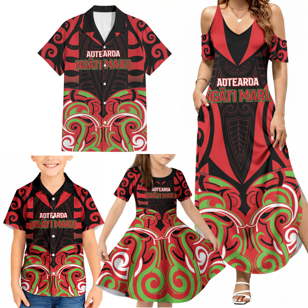 Custom Aotearoa Ngati Maru Family Matching Summer Maxi Dress and Hawaiian Shirt New Zealand Traditional Maori Pattern