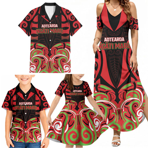 Custom Aotearoa Ngati Maru Family Matching Summer Maxi Dress and Hawaiian Shirt New Zealand Traditional Maori Pattern